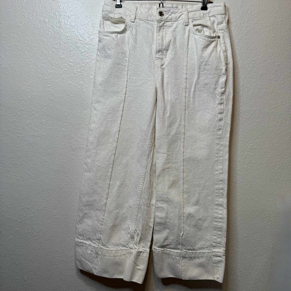 Zara Off-White Wide Leg Cropped Jeans